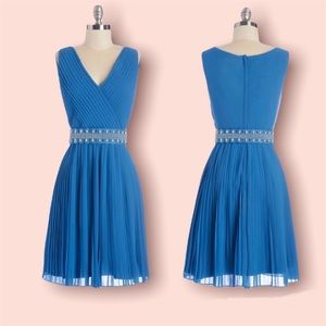 Modcloth Geode Chiffon Pleated Fit & Flare Dress w/ Beaded Belt